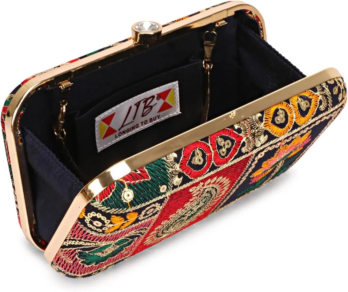 Hand Crafted LONGING TO BUY Designer Box Clutch - Zari Embroidery Hand Clutch