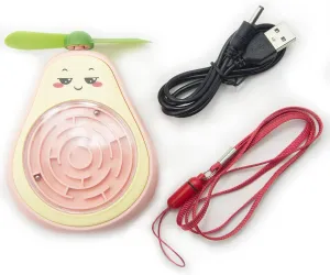 HAND® Fun Fruit Handheld Electric Fan with Maze Puzzle Game, USB Charger and Lanyard - 11 x 8 cm