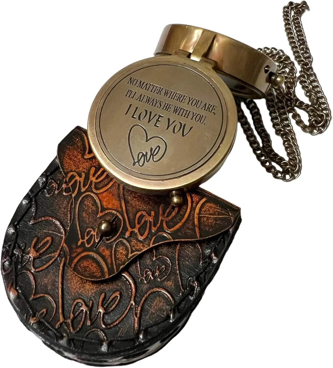 Handmade 2.25 Inch, Brass Navigation Chain Compass with Engraved Quote, Portable Maritime Compass with Leather Case