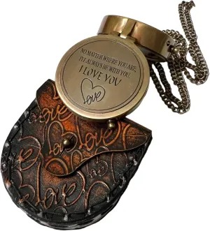 Handmade 2.25 Inch, Brass Navigation Chain Compass with Engraved Quote, Portable Maritime Compass with Leather Case