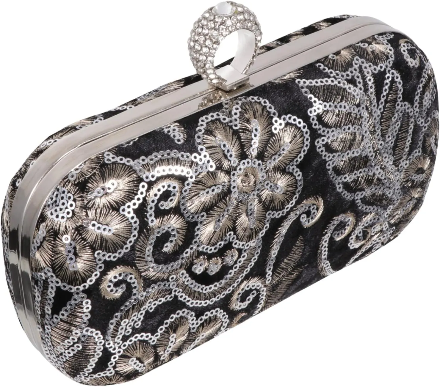 Handmade Banquet Bag Unique Flower Embroidery Evening Purse Rhinestone Party Bag Suitable for Wedding Dinner