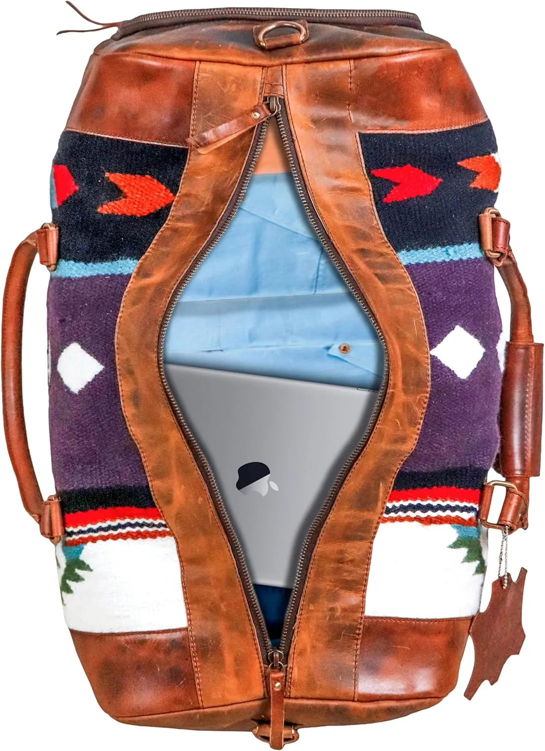 Handmade Premium Duffle Bag leather heavy duty Gym Sports Airplane Overnight Luggage Carry On Unisex Travel Hand woven Rug Bag Wollen Bag Gift for His/Her (RUG DUFFLE BAG STYLE_07)