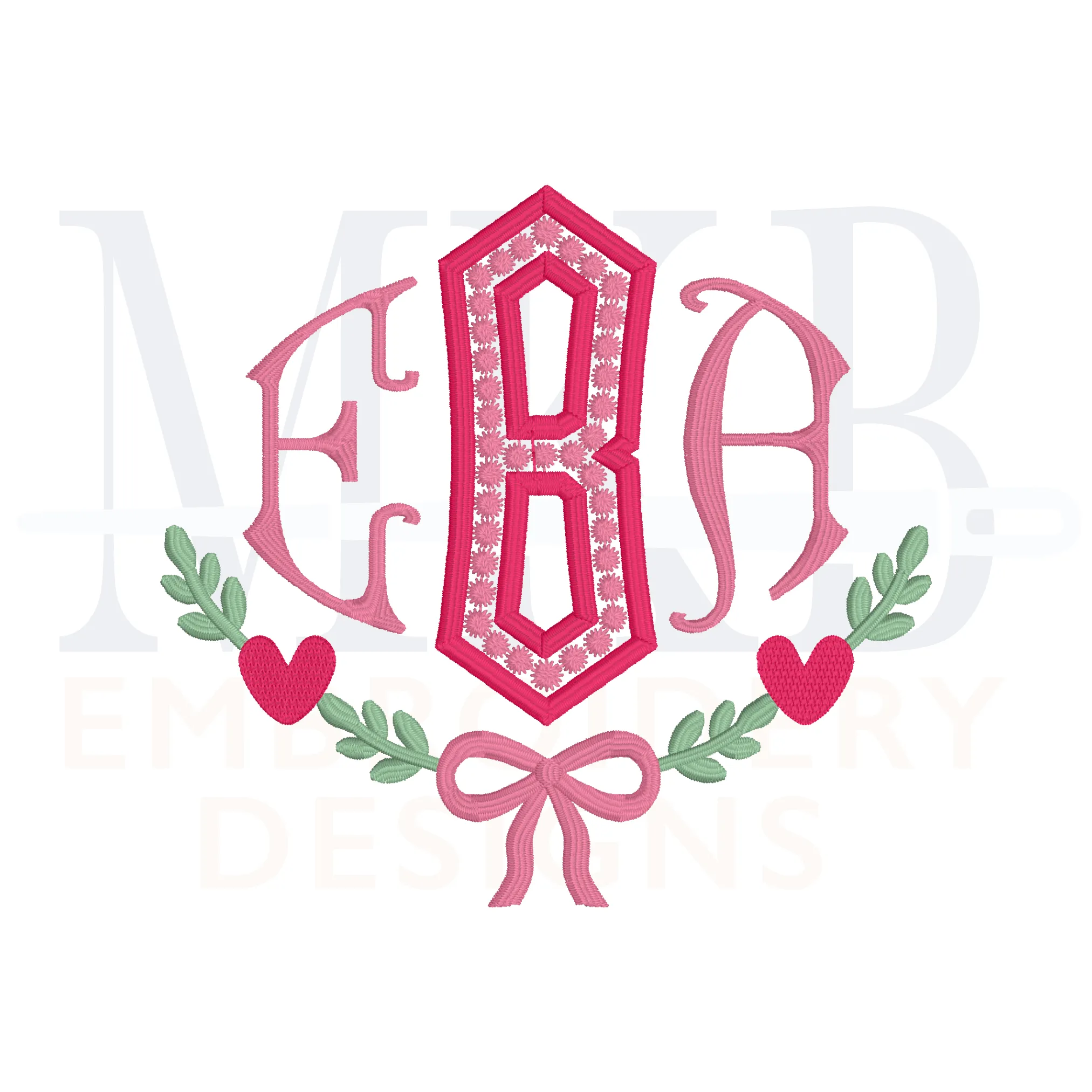 Heart Bow Laurel, Machine Embroidery Design