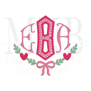 Heart Bow Laurel, Machine Embroidery Design