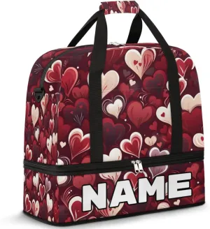 Heart Love Valentine's Day Custom Foldable Duffle Bag with Shoes Compartment Personalized Large Capacity Waterproof Travel Weekender Bag Overnight Bag for Sports Gym