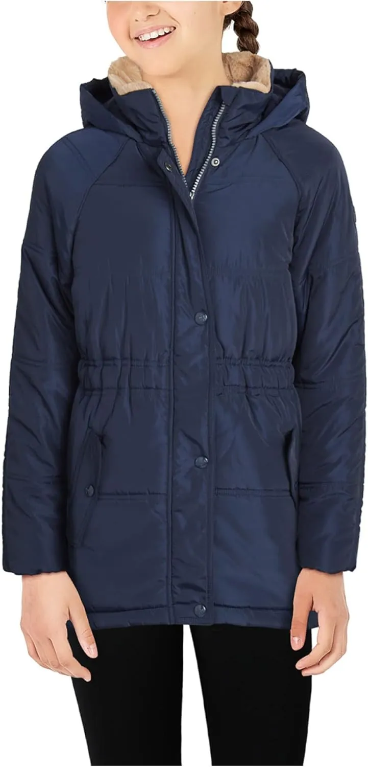 Heavyweight Bubble Puffer Winter Jacket - Anorak Ski Jacket with Cinched Waist and Sherpa Fur Hood