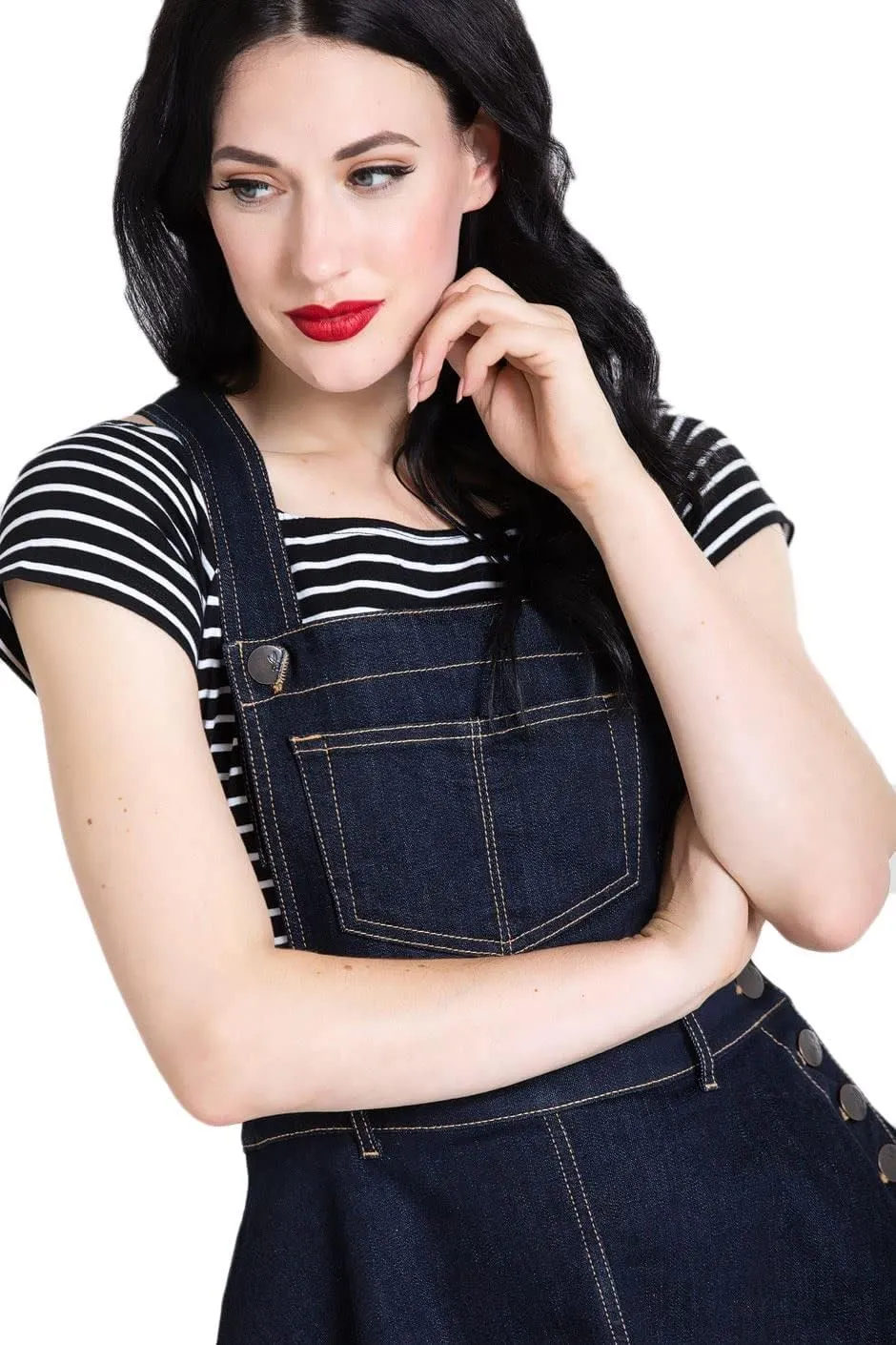 Hell Bunny Dakota Denim Pinafore Dress