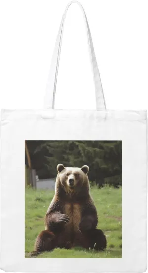 Hi Bear Sit On The Lawn Large Canvas Tote Bag Cute Travel Shoulder Bag Reusable Washable Shopping Grocery Bags For Women Men