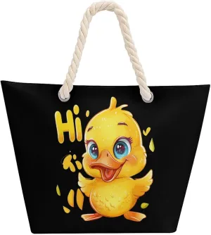 Hi Yellow Duck Beach Bag Large Tote Bags Shopping Travel Gym Handbags with Rope Handles