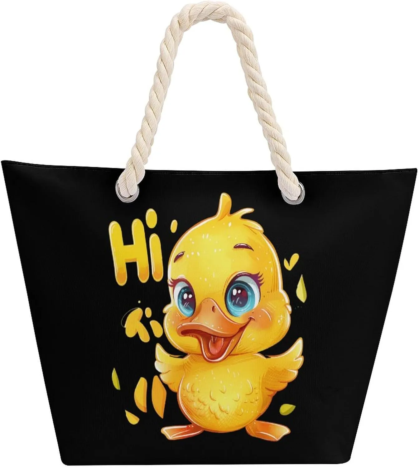 Hi Yellow Duck Beach Bag Large Tote Bags Shopping Travel Gym Handbags with Rope Handles
