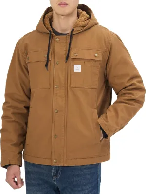 HISEA Men's Duck Sherpa-Lined Jacket Relaxed Fit Mens Winter Insulated Canvas Hooded Work Utility Jacket with Pockets