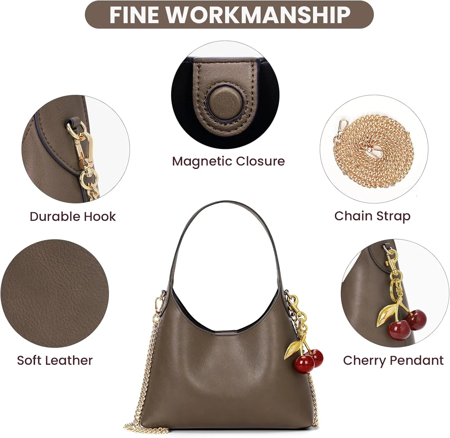 Hobo Bags for Women Leather Shoulder Bag Tote Handbag Cherry Purse Small Hobo Crossbody Bag Vintage Shoulder Handbag