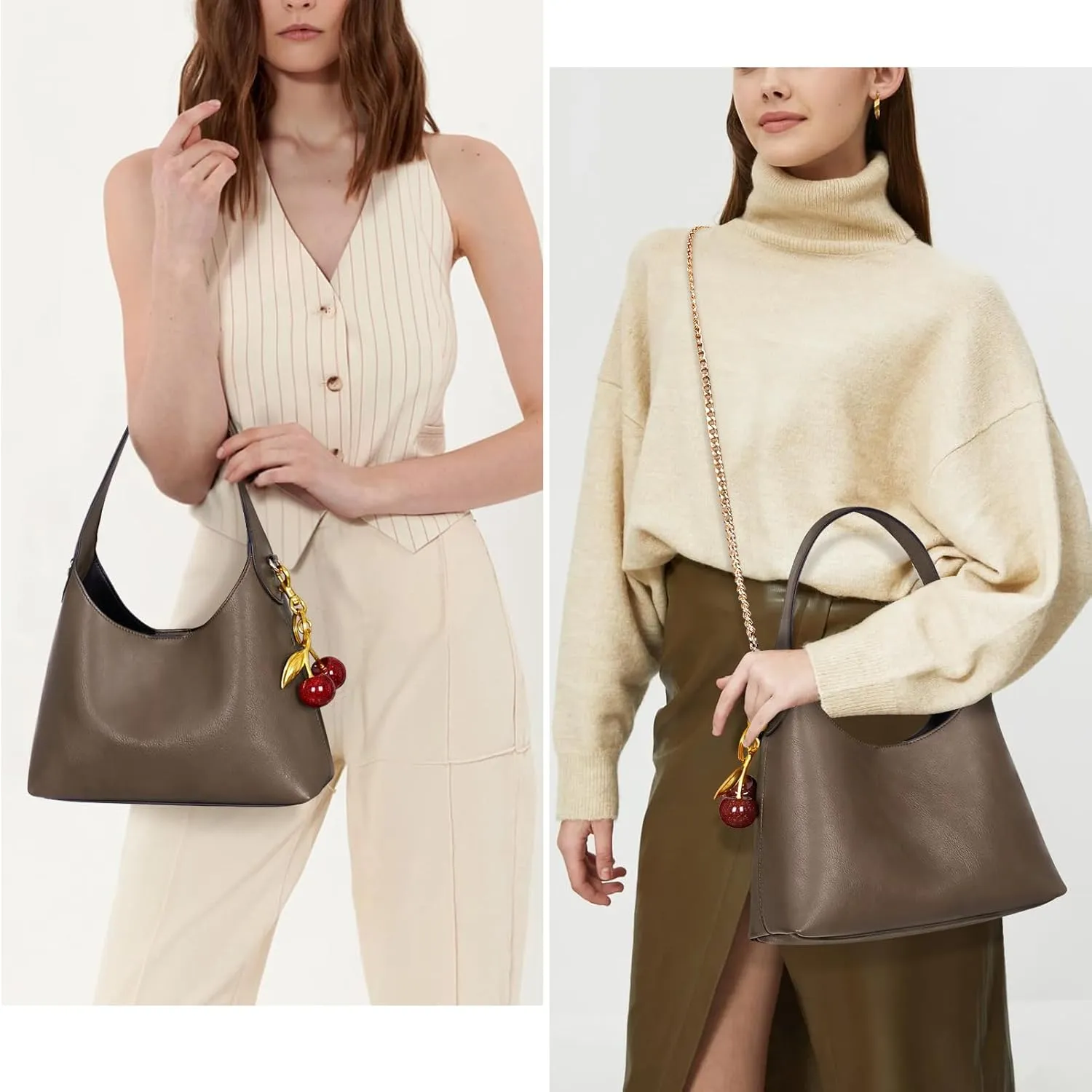 Hobo Bags for Women Leather Shoulder Bag Tote Handbag Cherry Purse Small Hobo Crossbody Bag Vintage Shoulder Handbag