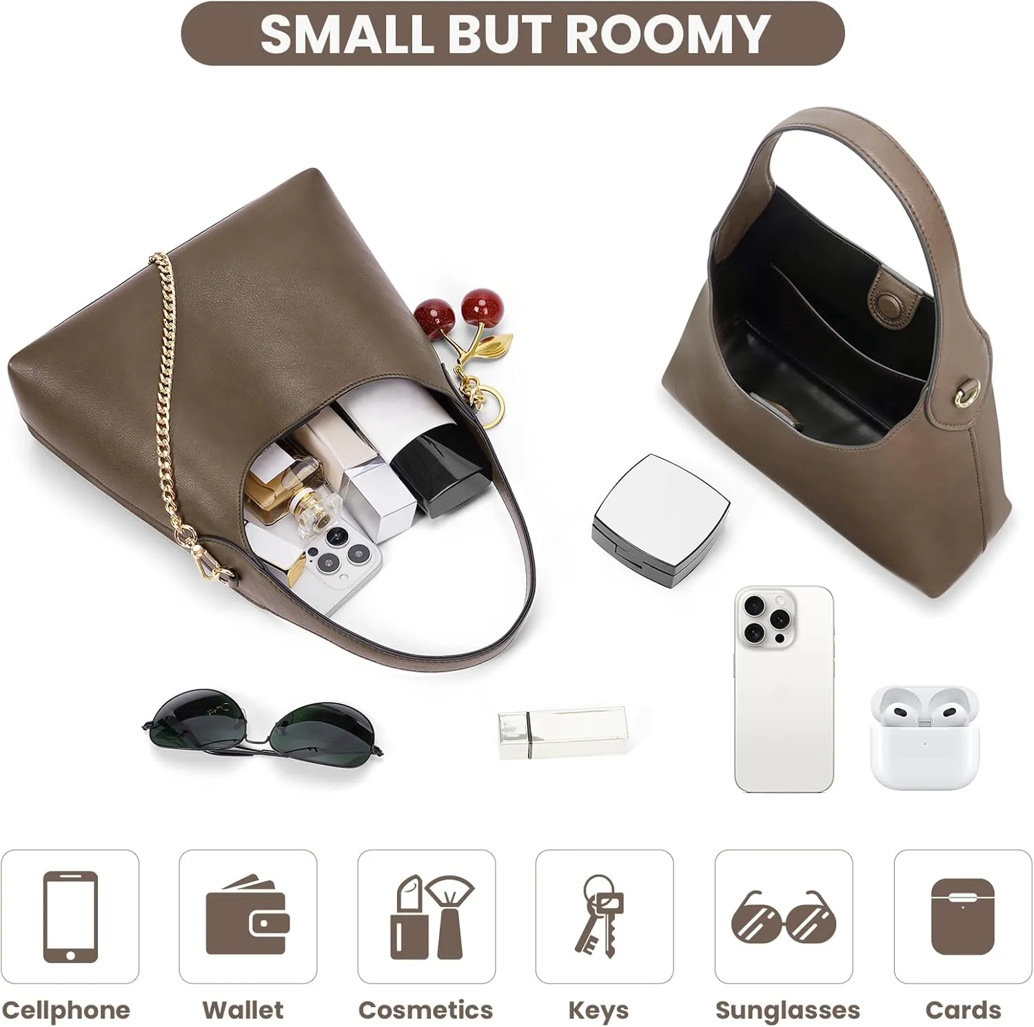 Hobo Bags for Women Leather Shoulder Bag Tote Handbag Cherry Purse Small Hobo Crossbody Bag Vintage Shoulder Handbag