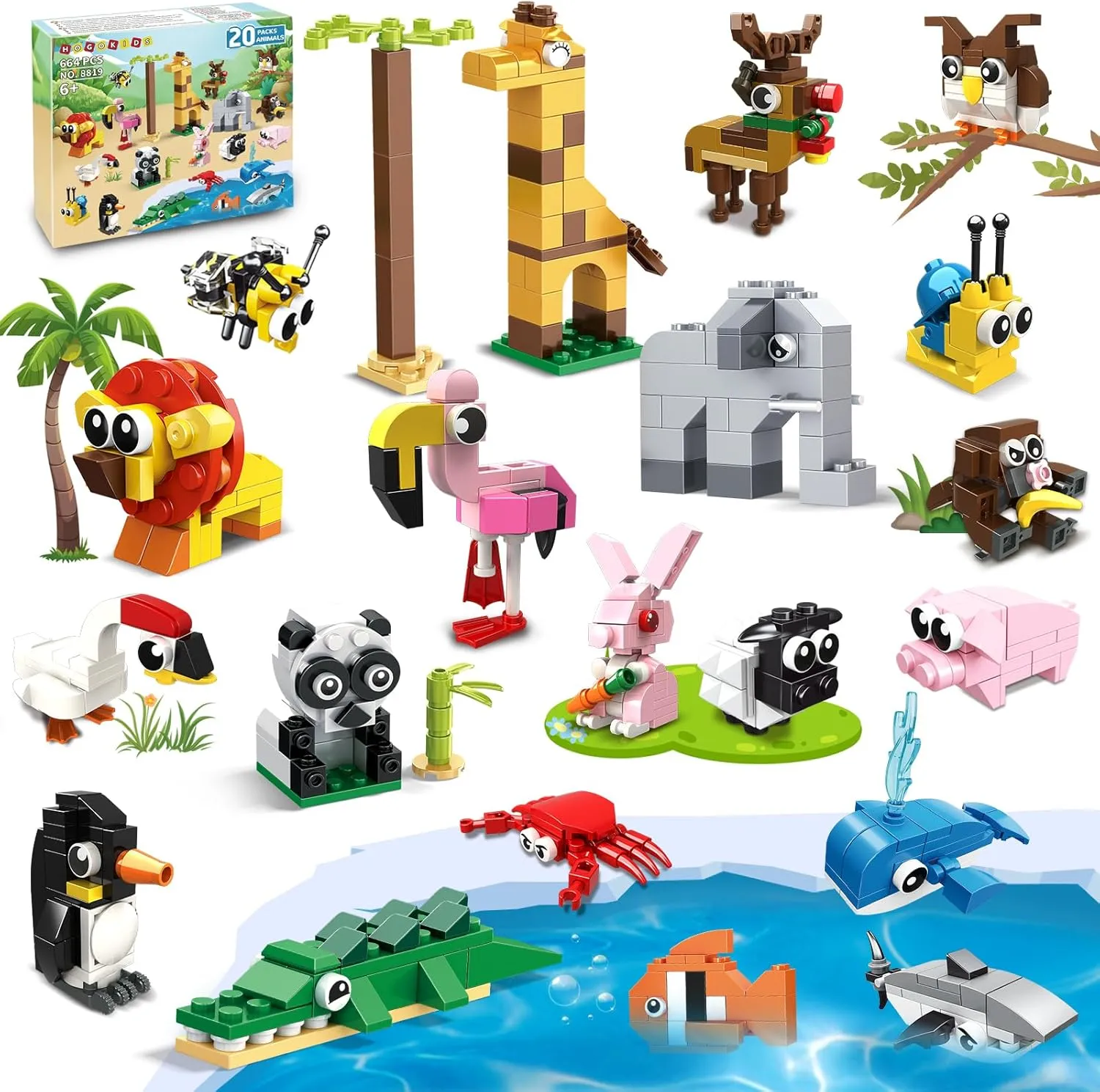 HOGOKIDS Party Favors for Kids - 20 Pack Animals Building Blocks Toy for Easter Gifts Goodie Bags Stocking Stuffer Classroom Prizes Building Set, Valentines Day Birthday Gift for Boys Girls Ages 6-12