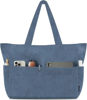 HOMESPON Large Corduroy Tote Bag for Women Everyday Shoulder Bag with Pockets and Zipper for Work Travel Vacation