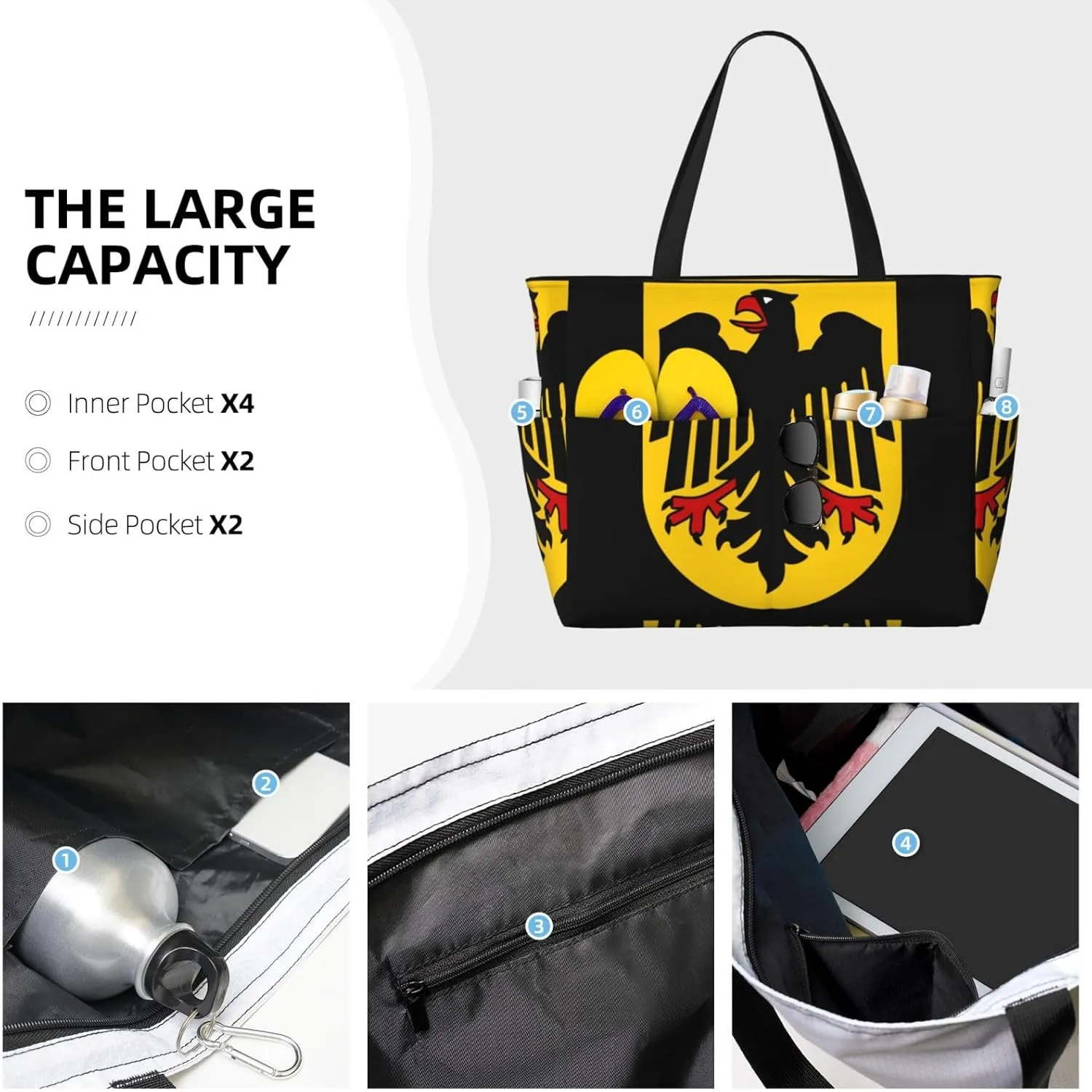 Honduras Flag Map Women Large Beach Bag Travel Weekender Foldable Tote Bag for Pool Beach Vacation Gym