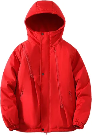 Hooded Puffer Jacket for Men Winter Warm Winter Lightweight Coat Water Repellent Windproof Insulated Jacket Outwear