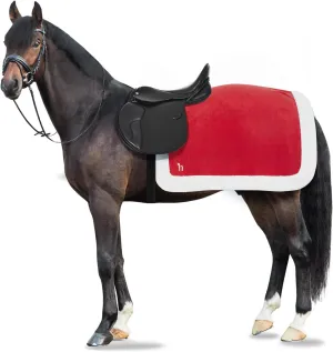 HORZE Santa Christmas Fleece Horse Quarter Sheet Riding Blanket with Faux Fur - Red - Pony