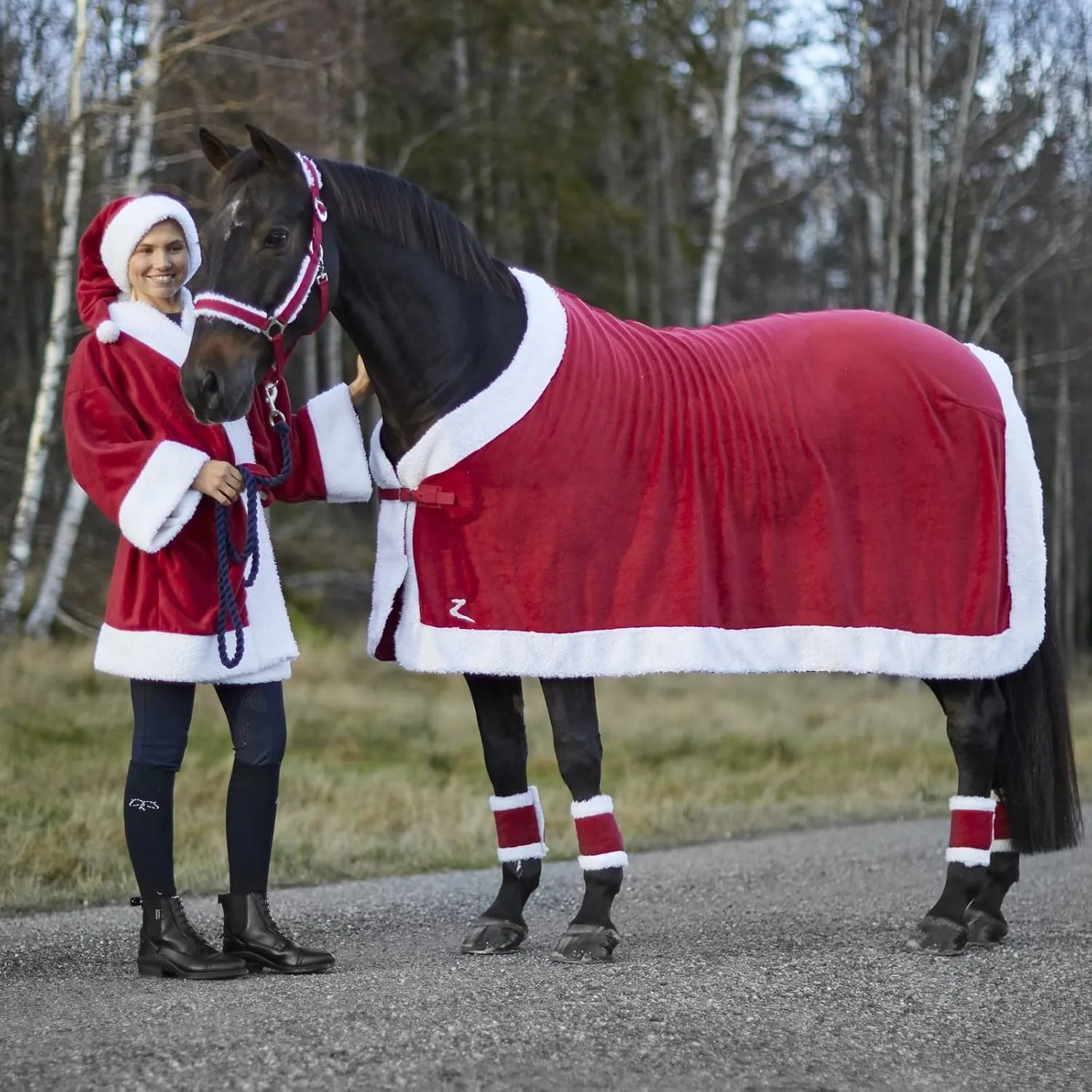 HORZE Santa Halter | Faux Fur Adjustable Christmas Horse Halter - Red - Pony