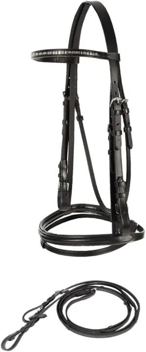 HORZE Weston Padded Leather Snaffle Bridle with Flash Noseband and Web Reins | English Bridle for Horses