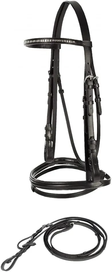 HORZE Weston Padded Leather Snaffle Bridle with Flash Noseband and Web Reins | English Bridle for Horses