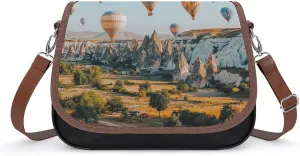 Hot Air Balloon in The Sky Crossbody Bags PU Leather Purses Shoulder Handbag with Adjustable Shoulder Strap