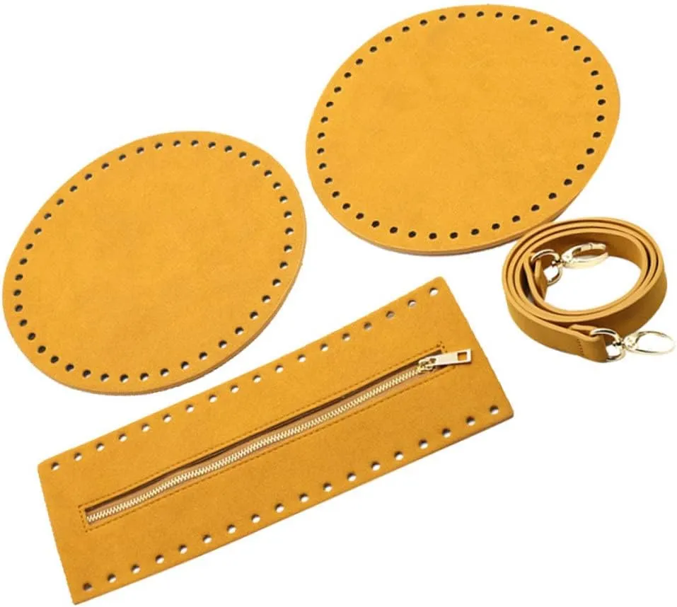 Housoutil DIY Tote Bag Making Kit 4 Pc Bag Strap Set for Purse Knit Shoulder Pu Leather Bottom Zipper Cover