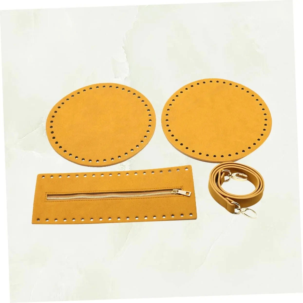 Housoutil DIY Tote Bag Making Kit 4 Pc Bag Strap Set for Purse Knit Shoulder Pu Leather Bottom Zipper Cover