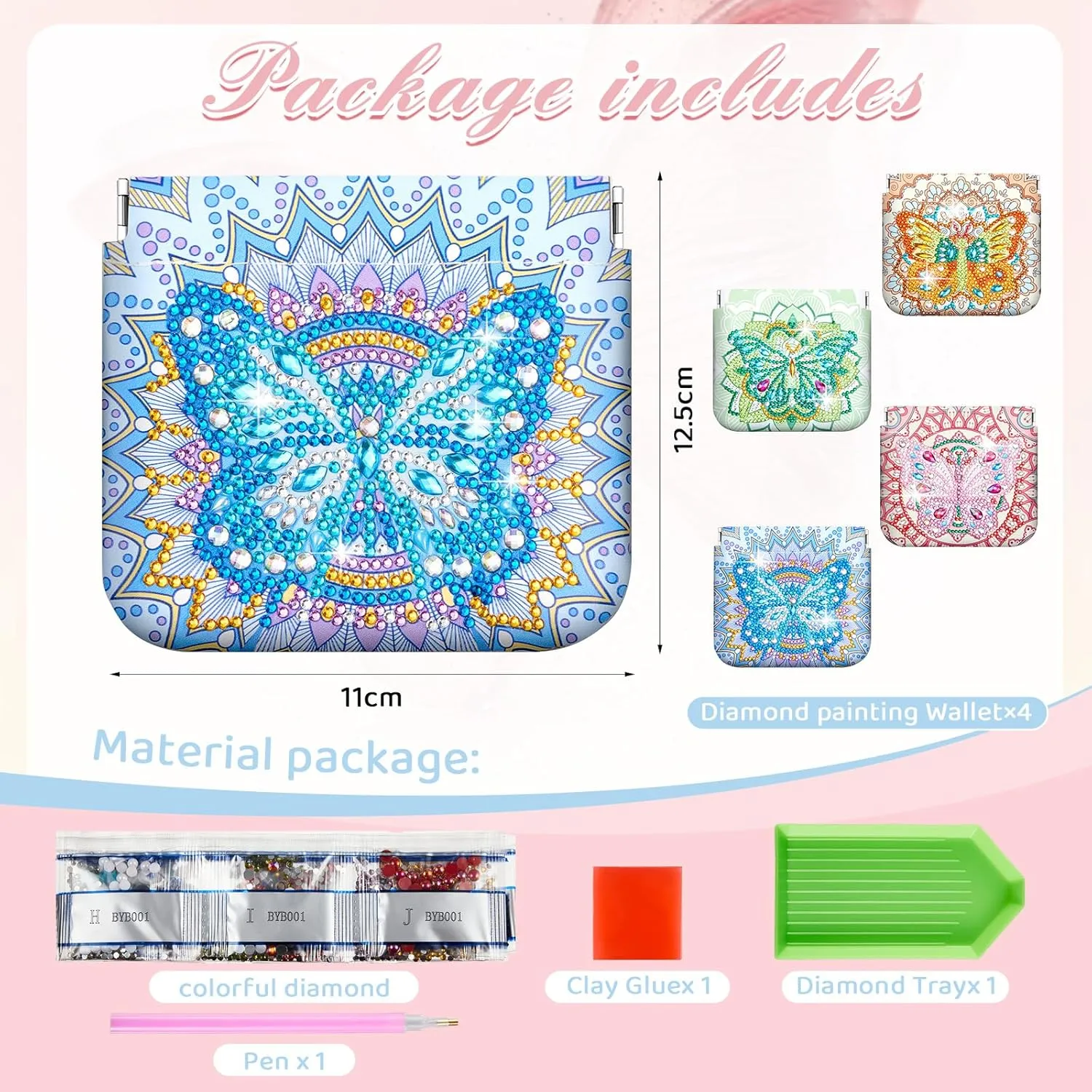 Hsei 4 Pcs Diamond Painting Coin Purse Pouch Leather DIY Rhinestone Paint Handmade Clutch Change Holder Change Purse Diamond Painting Bags for Adults Women Craft Makeup (Mandala, Butterfly)