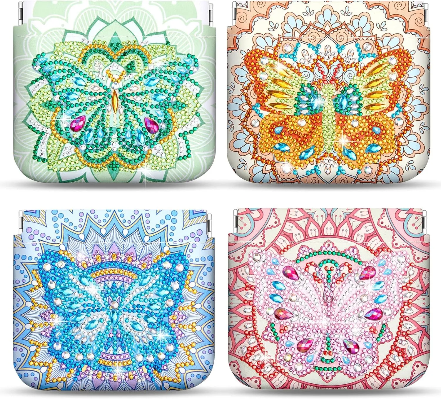 Hsei 4 Pcs Diamond Painting Coin Purse Pouch Leather DIY Rhinestone Paint Handmade Clutch Change Holder Change Purse Diamond Painting Bags for Adults Women Craft Makeup (Mandala, Butterfly)