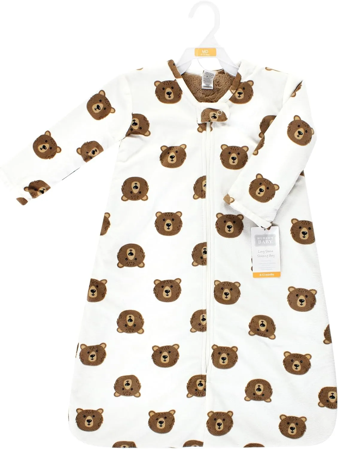 Hudson Baby Unisex Baby Long Sleeve Plush Faux Fur Sleeping Bag, Wearable Blanket, Brown Bear, 6-12 Months