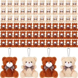 Hungdao 100 Pcs Mini Plush Bears Toys Bulk Brown 3.2 Inch Small Stuffed Plush Bears Cute Soft Tiny Stuffed Animal Toy Gifts for DIY Keychain Birthday Baby Shower Wedding Valentine‘s Day Party Favors