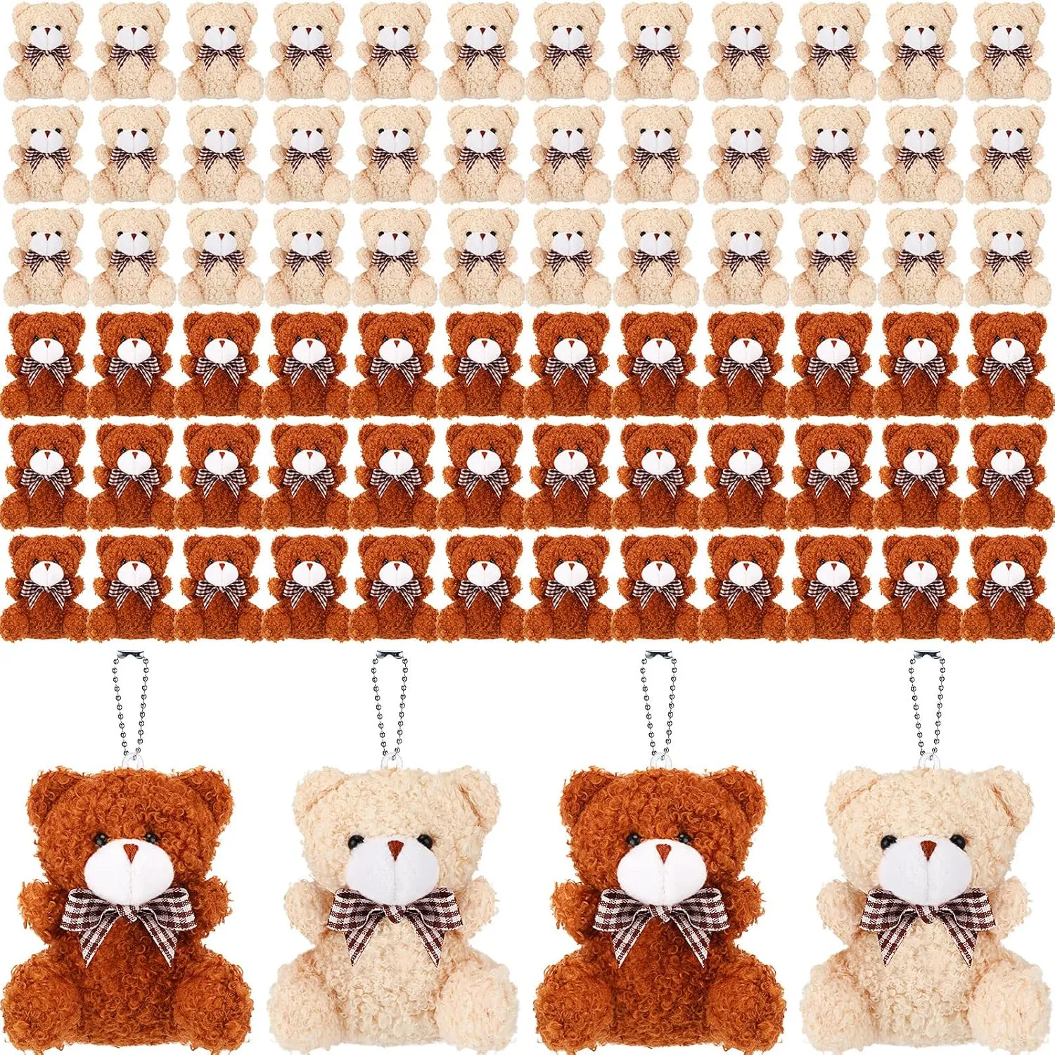 Hungdao 100 Pcs Mini Plush Bears Toys Bulk Brown 3.2 Inch Small Stuffed Plush Bears Cute Soft Tiny Stuffed Animal Toy Gifts for DIY Keychain Birthday Baby Shower Wedding Valentine‘s Day Party Favors