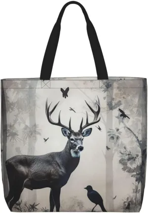 Hunting Silhouette of Deer Tote Bag for Women Hobo Handbags with Zipper Large Shoulder Bag Shopping Bags Travel Purse