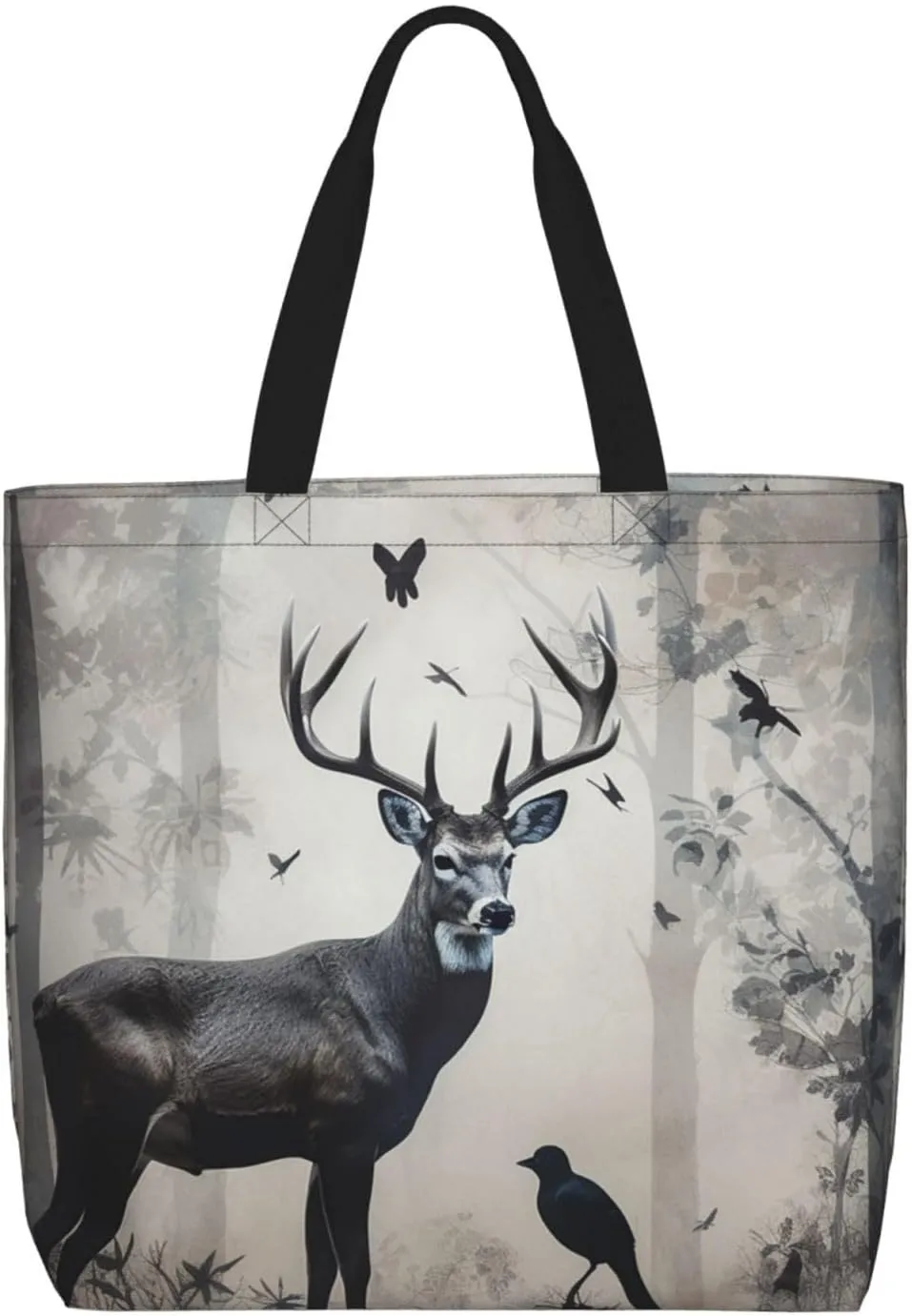 Hunting Silhouette of Deer Tote Bag for Women Hobo Handbags with Zipper Large Shoulder Bag Shopping Bags Travel Purse