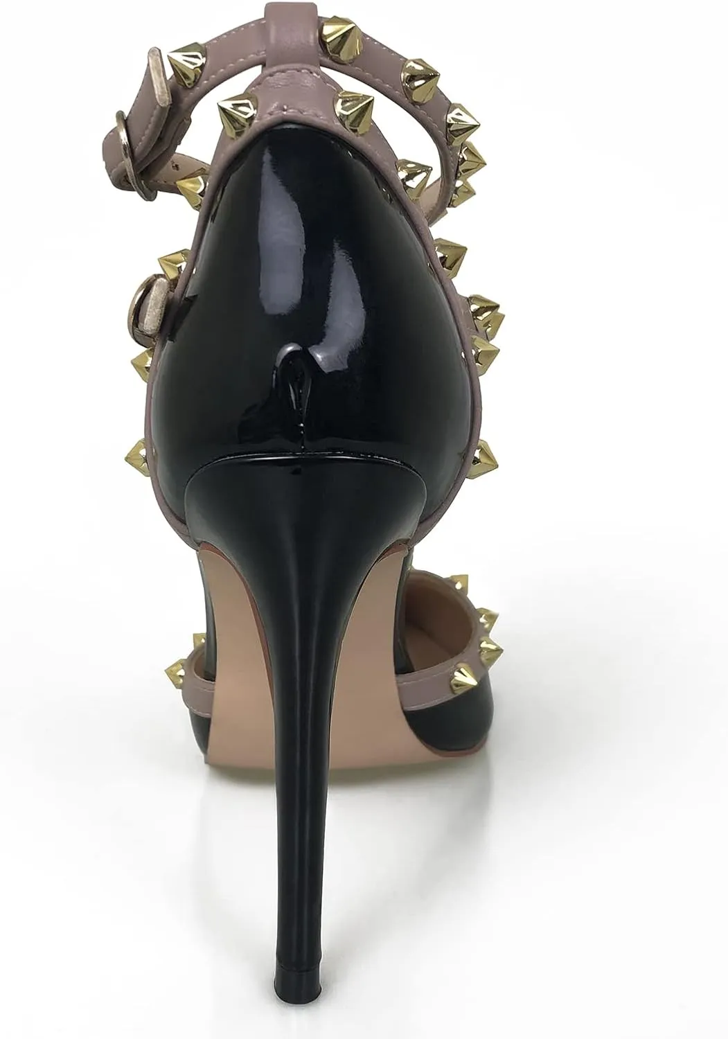 iadore Vegan Shoes 10 cm/3.94 inch Rivet Pearl Sandals for Women Party Ankle T Strap Sexy Ladies Studded Pumps Heeled Sandals