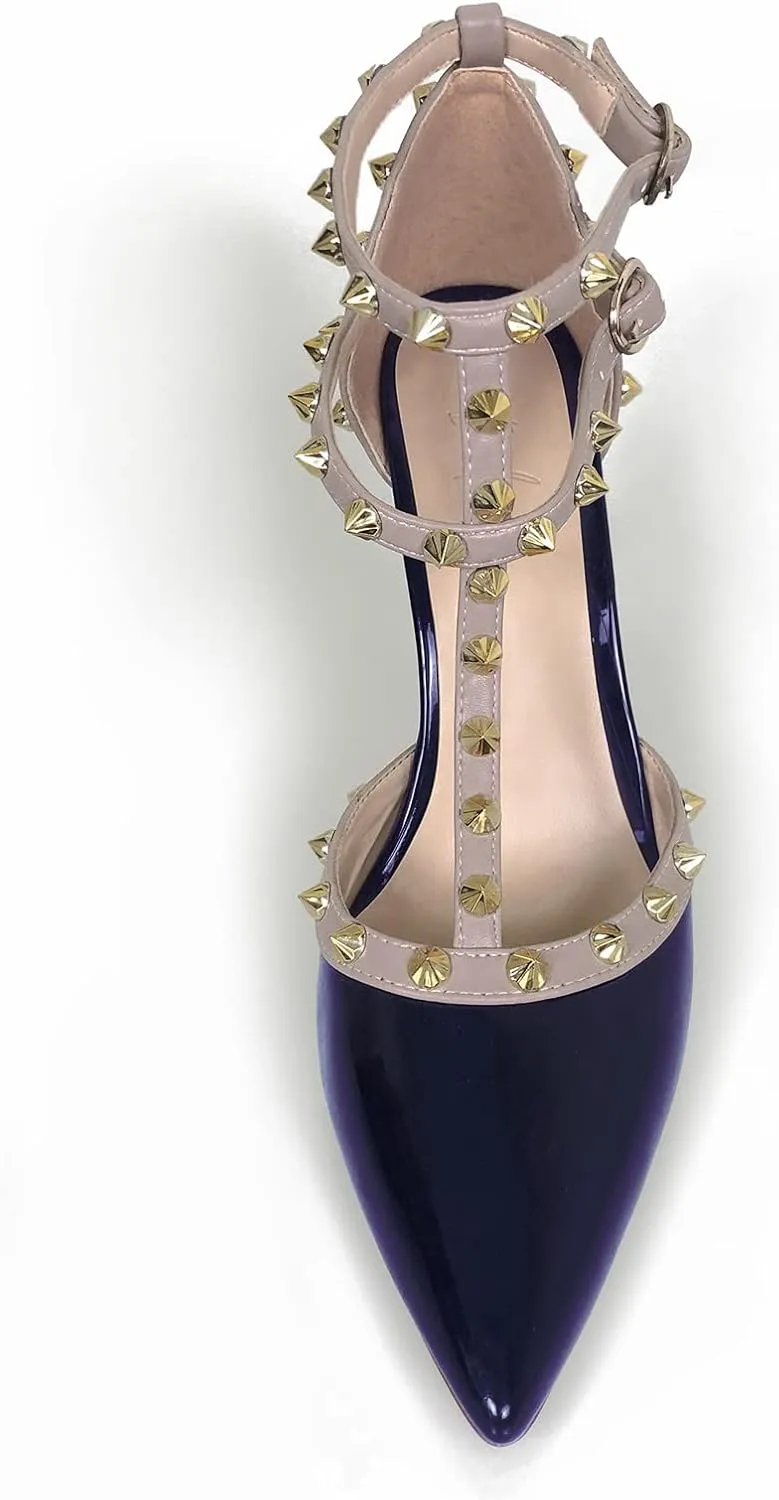 iadore Vegan Shoes 10 cm/3.94 inch Rivet Pearl Sandals for Women Party Ankle T Strap Sexy Ladies Studded Pumps Heeled Sandals