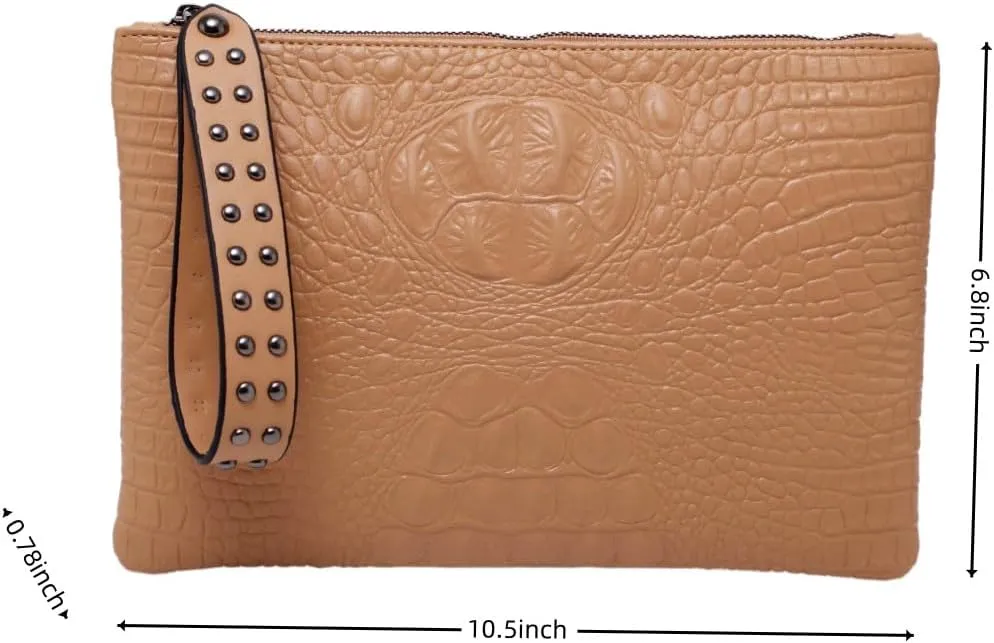 IAMUHI Women Faux Leather Crocodile Envelope Clutch Bag Wristlet Zipper Evening Handbag Wallet Purse
