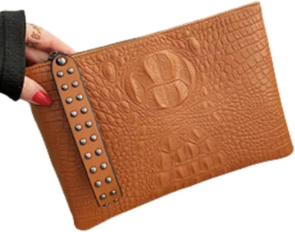 IAMUHI Women Faux Leather Crocodile Envelope Clutch Bag Wristlet Zipper Evening Handbag Wallet Purse