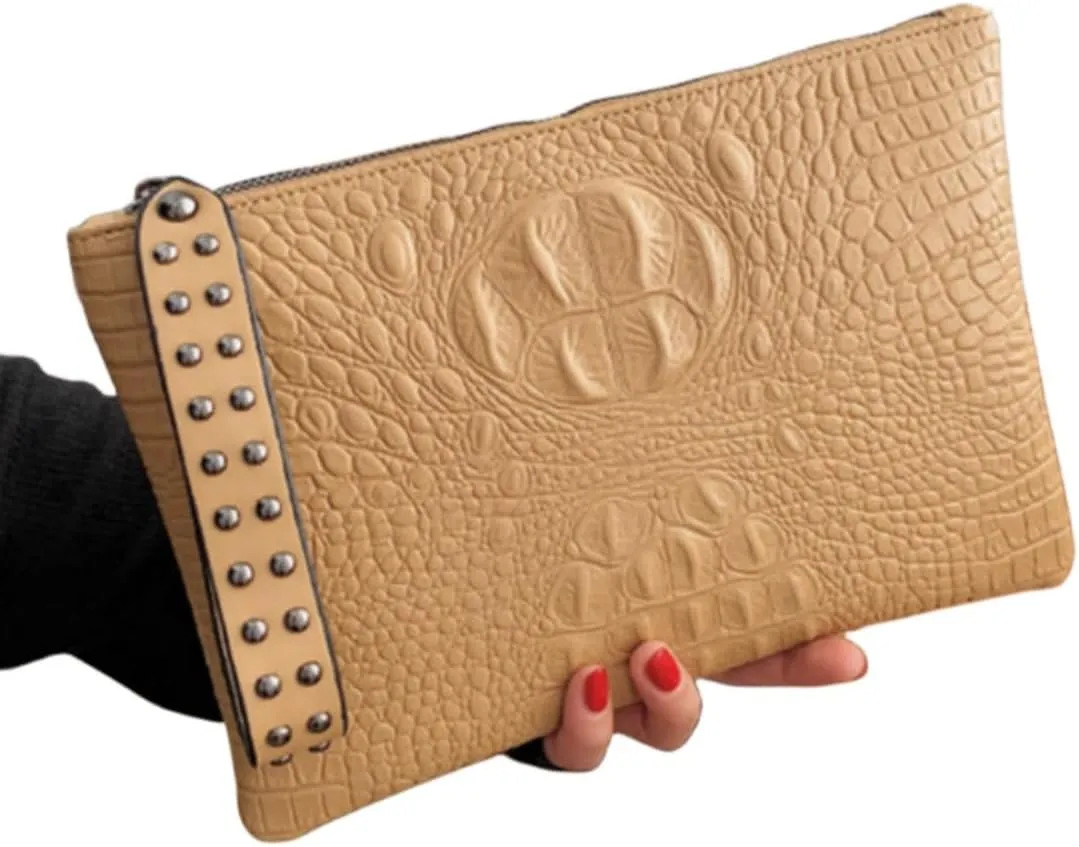IAMUHI Women Faux Leather Crocodile Envelope Clutch Bag Wristlet Zipper Evening Handbag Wallet Purse