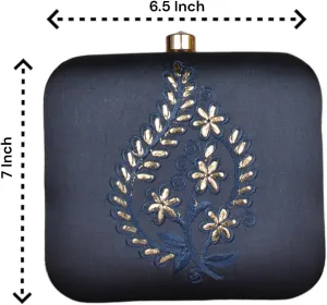 Indian Ethnic Designer Navy Blue Clutch with Embroidery for Women to Pair with Saree or any Indian Traditional Attire