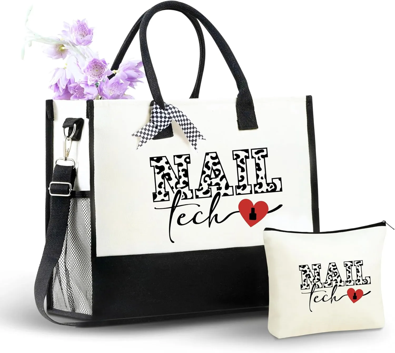 InnoBeta Nail Tech Gifts, Canvas Tote Bag with Top Zipper Closure and Shoulder Strap for Birthday, Christmas and Every Special Occasion