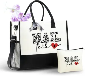 InnoBeta Nail Tech Gifts, Canvas Tote Bag with Top Zipper Closure and Shoulder Strap for Birthday, Christmas and Every Special Occasion