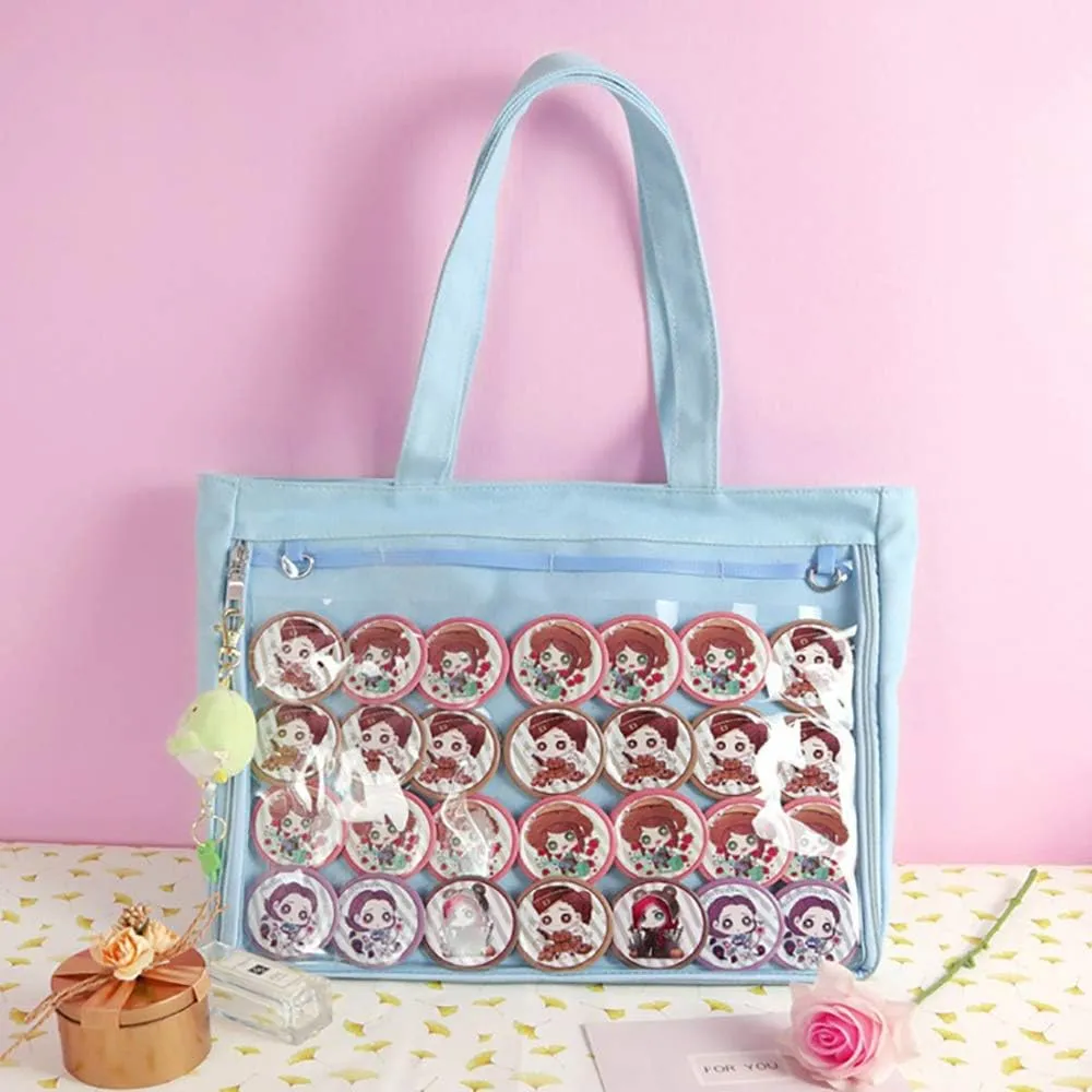 Ita Tote Bag Clear Window for Pins Shoulder Bag Handbag Bag DIY, Cosplay Stachel Tote