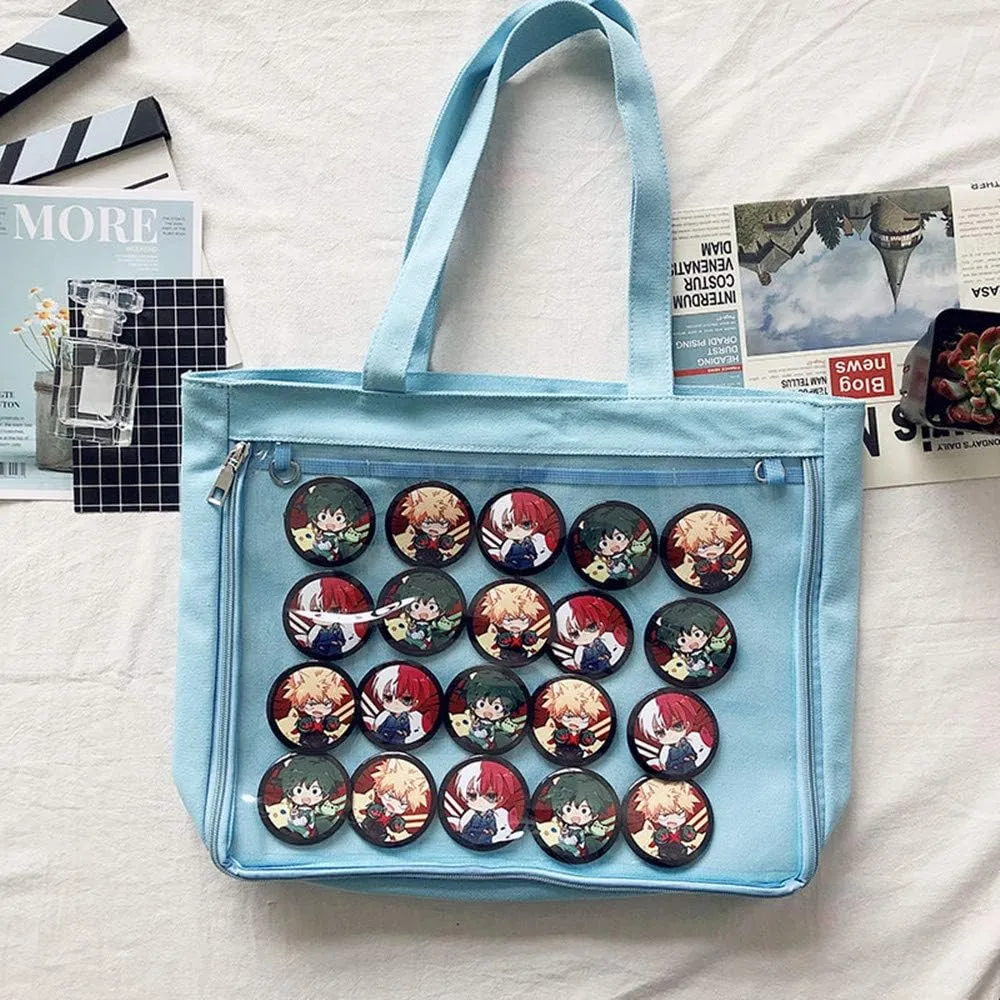 Ita Tote Bag Clear Window for Pins Shoulder Bag Handbag Bag DIY, Cosplay Stachel Tote