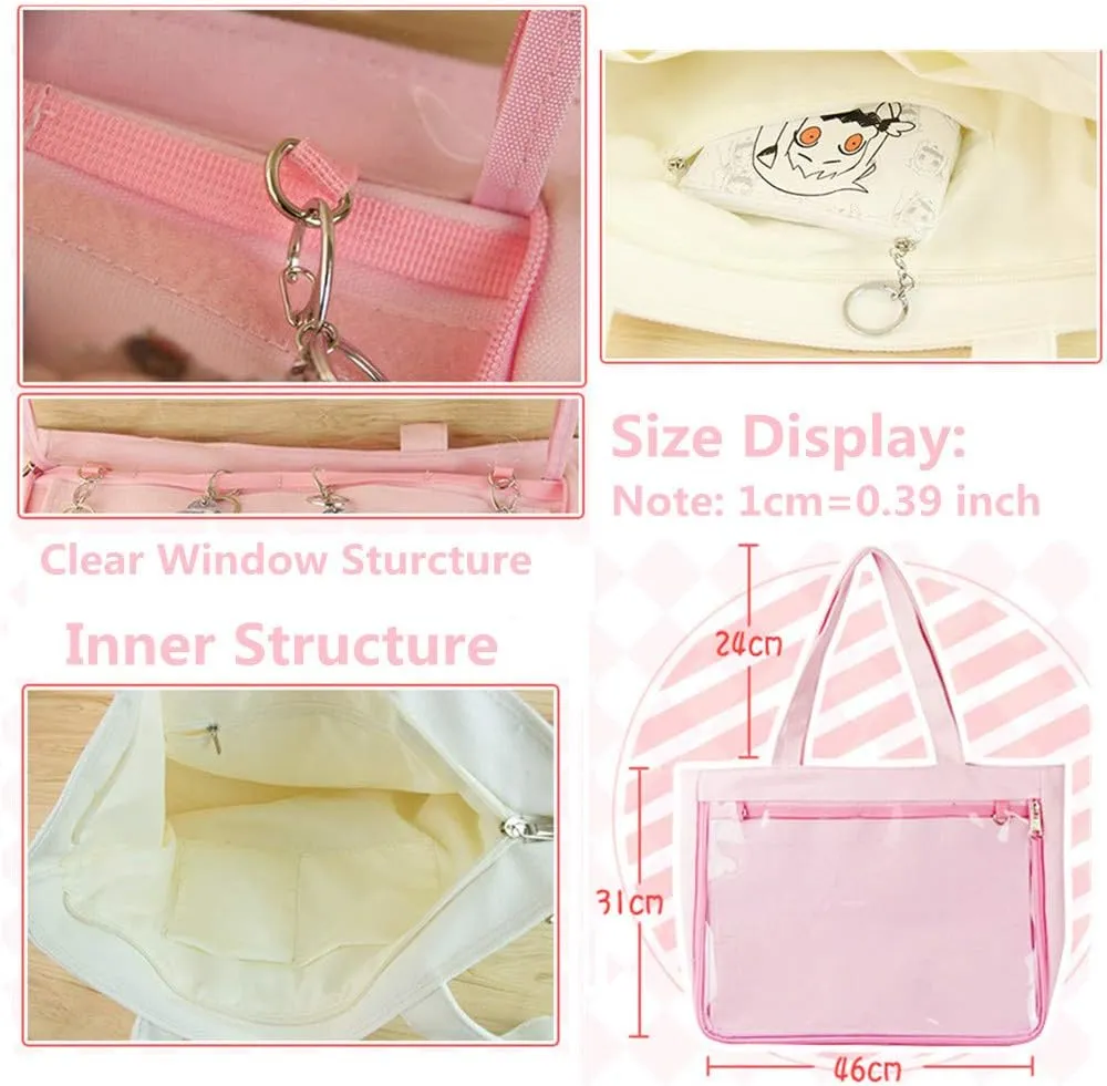 Ita Tote Bag Clear Window for Pins Shoulder Bag Handbag Bag DIY, Cosplay Stachel Tote
