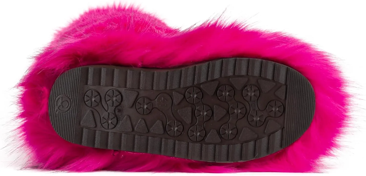 IXU Women's Faux Fur Boot Furry Fluffy Round Toe Suede Winter Comfy Plush Warm Short Outdoor Indoor Flat Shoes Knee-High Boots