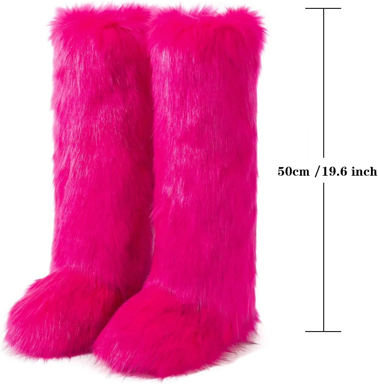 IXU Women's Faux Fur Boot Furry Fluffy Round Toe Suede Winter Comfy Plush Warm Short Outdoor Indoor Flat Shoes Knee-High Boots