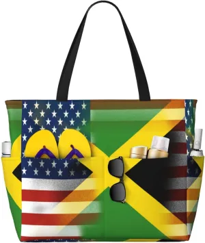 Jamaica With American Tote Bag With 8 Storage Pockets Top Zip Shoulder Bag Handbag For Travel Work Women